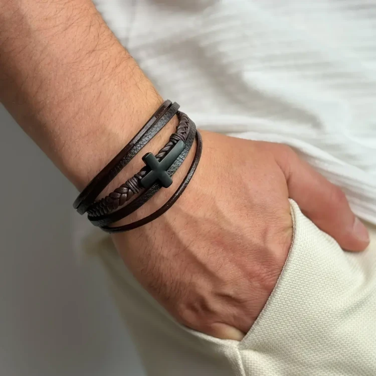 Bransoletka męska brązowa z ekologicznej skóry Męskość
