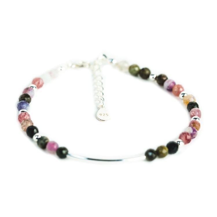 Bransoletka srebrna - turmalin wielobarwny (Kolorowy Krąg)
