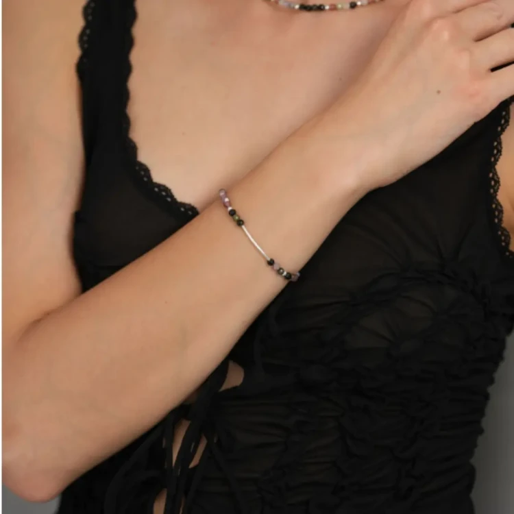 Bransoletka srebrna - turmalin wielobarwny (Kolorowy Krąg)